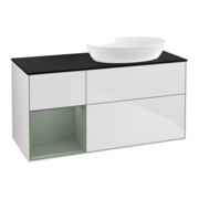 V&B Meuble sous lavabo Finion 120 cm, placage bois, rangement ouvert, laqué blanc