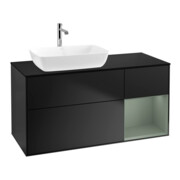 V&B Meuble sous lavabo Finion 120 cm, placage bois, rangement ouvert, laqué bleu-1