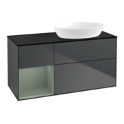 V&B Meuble sous lavabo Finion 120 cm, placage bois, rangement ouvert mat laqué, médium bleu mat laqué