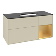 V&B Meuble sous lavabo Finion 120 cm, placage bois, rangement réglable, gris mat laqué-3