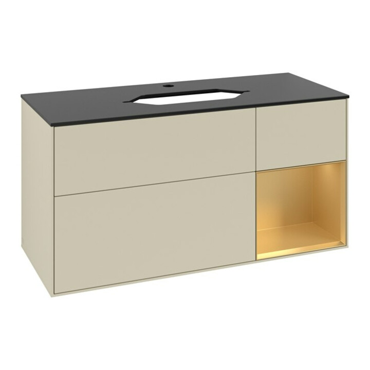 V&B Meuble sous lavabo Finion 120 cm, placage bois, rangement réglable, gris mat laqué