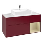 V&B Meuble sous lavabo Finion 120 cm, placage bois, rangement tiroir, gris mat, poignée métal-3
