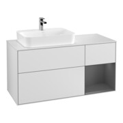 V&B Meuble sous-lavabo Finion 120 cm, placage bois, rangements arrière, blanc mat laqué