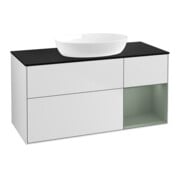 V&B Meuble sous lavabo Finion 120 cm, placage bois, rangements ouverts avec laque, blanc avec laque-1