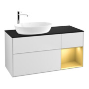 V&B Meuble sous lavabo Finion 120 cm, placage bois, rayures dorées, blanc laqué