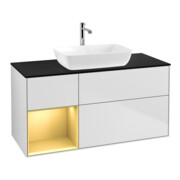 V&B Meuble sous lavabo Finion 120 cm, placage bois, réglable, laqué blanc, laqué
