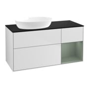 V&B Meuble sous lavabo Finion 120 cm, placage bois, réglage olivier, blanc laqué