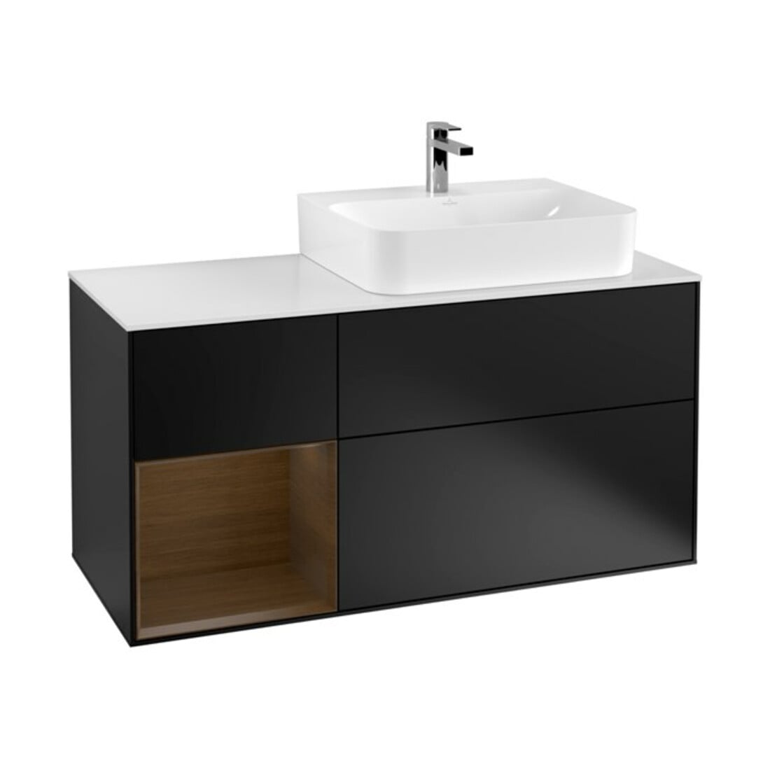 V&B Meuble sous lavabo Finion 120 cm, placage bois, réglette gauche, bleu mat laqué