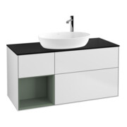 V&B Meuble sous lavabo Finion 120 cm, placage bois, réglette huile + laque, blanc + laque