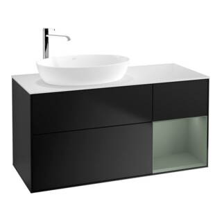 V&B Meuble sous lavabo Finion 120 cm, placage bois, réglette olivier laqué, bleu laqué