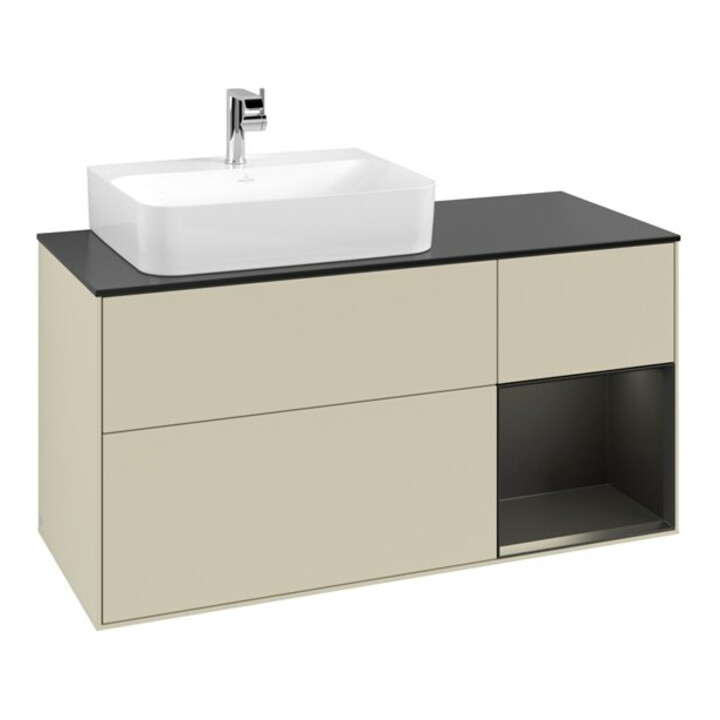 V&B Meuble sous lavabo Finion 120 cm, placage bois, rouge bordeaux mat, gris mat laqué