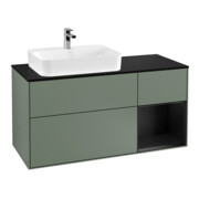 V&B Meuble sous lavabo Finion 120 cm, placage bois, rouge bordeaux mat laqué, olivier mat laqué