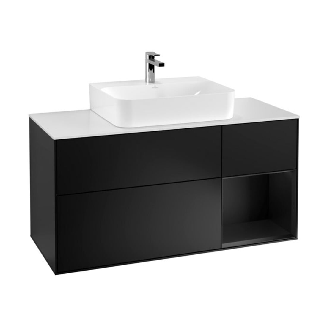 V&B Meuble sous-lavabo Finion 120 cm, placage bois, rouge brillant, bleu brillant