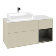 V&B Meuble sous lavabo Finion 120 cm, placage bois, rouge brillant, gris mat brillant