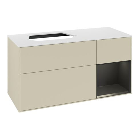 V&B Meuble sous lavabo Finion 120 cm, placage bois, rouge brillant, gris mat brillant