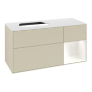 V&B Meuble sous lavabo Finion 120 cm, placage bois, rouge et blanc mat, gris mat laqué