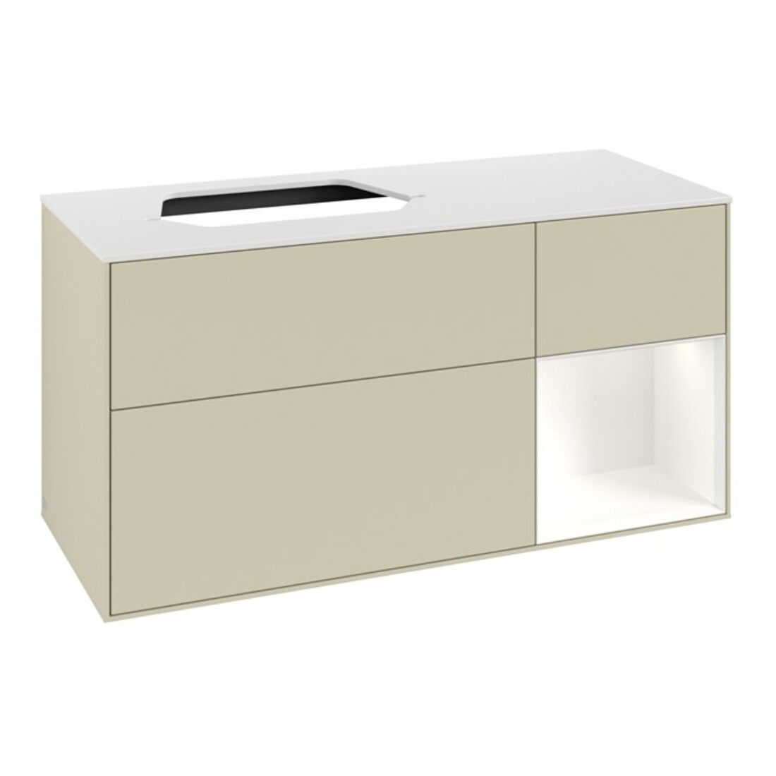 V&B Meuble sous lavabo Finion 120 cm, placage bois, rouge et blanc mat, gris mat laqué