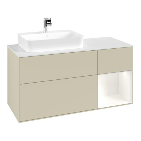 V&B Meuble sous lavabo Finion 120 cm, placage bois, rouge et blanc mat, gris mat laqué