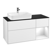 V&B Meuble sous lavabo Finion 120 cm, placage bois, rouge-gris, laqué blanc brillant-1
