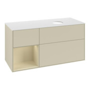 V&B Meuble sous lavabo Finion 120 cm, placage bois, rouge, laqué gris