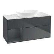 V&B Meuble sous lavabo Finion 120 cm, placage bois, rouge mat laqué, bleu mat laqué