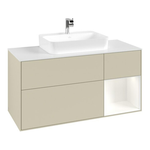 V&B Meuble sous lavabo Finion 120 cm, placage bois, rouge mat, laqué gris mat