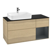 V&B Meuble sous lavabo Finion 120 cm, placage bois, rouge moyen avec laque, ouverture à venetian