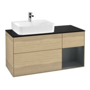 V&B Meuble sous lavabo Finion 120 cm, placage bois, rouge moyen brillant, avec laque, ouverture à ventouse