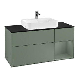 V&B Meuble sous lavabo Finion 120 cm, placage bois, rouge olivier mat laqué