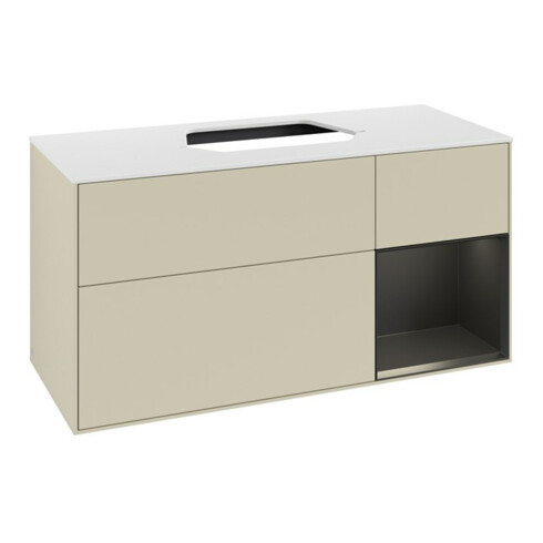 V&B Meuble sous lavabo Finion 120 cm, placage bois, rouge rubis mat laqué, gris mat laqué