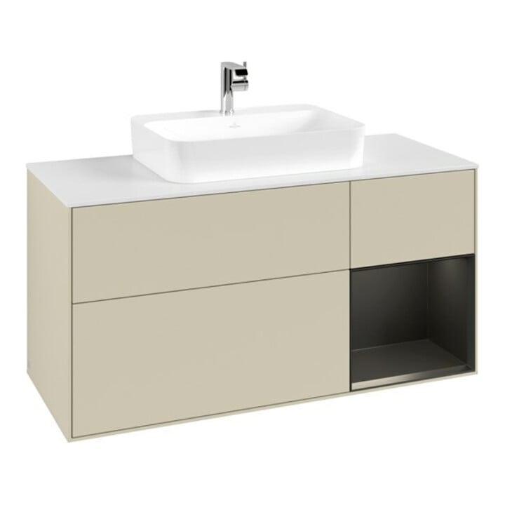 V&B Meuble sous lavabo Finion 120 cm, placage bois, rouge rubis mat laqué, gris mat laqué