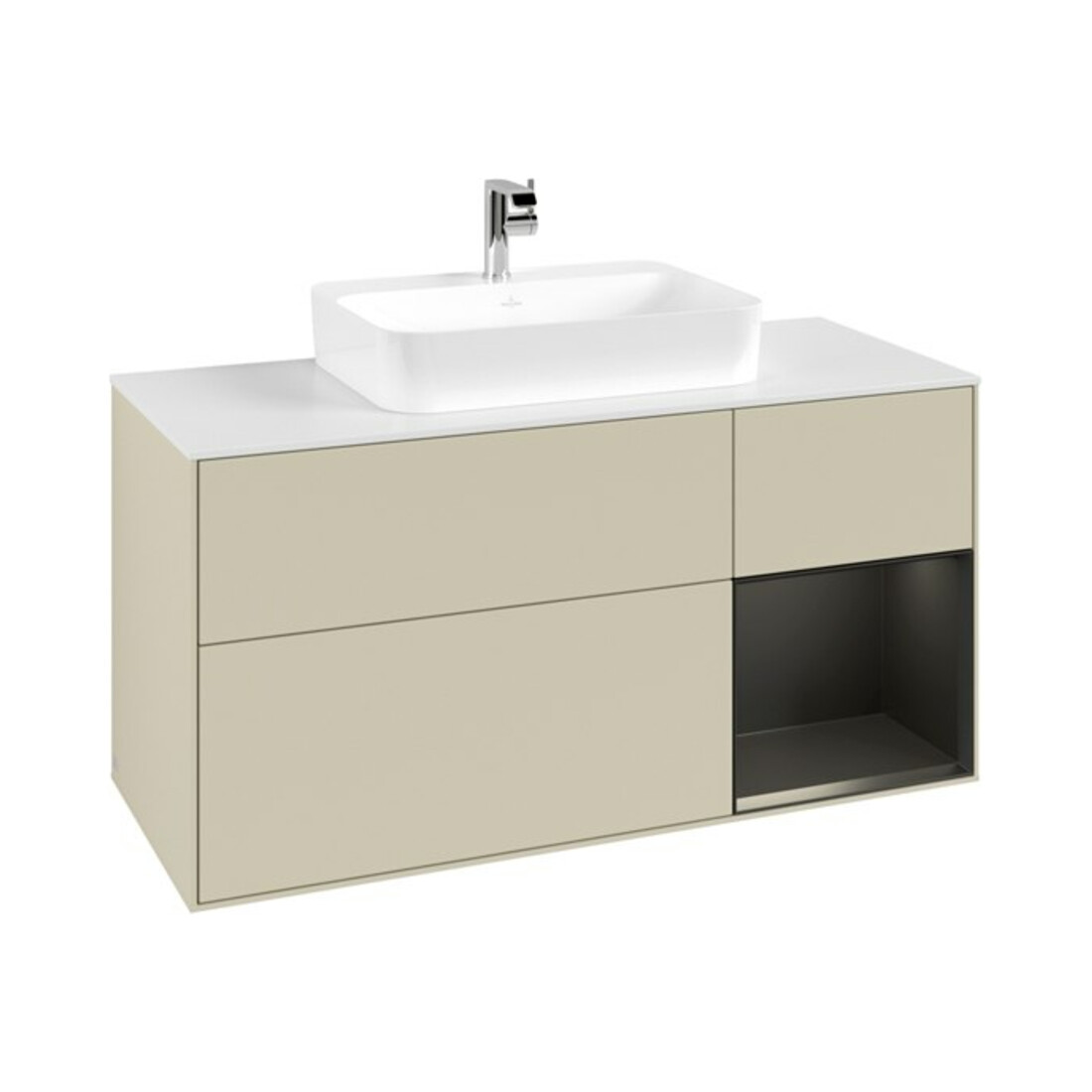 V&B Meuble sous lavabo Finion 120 cm, placage bois, rouge rubis mat laqué, gris mat laqué