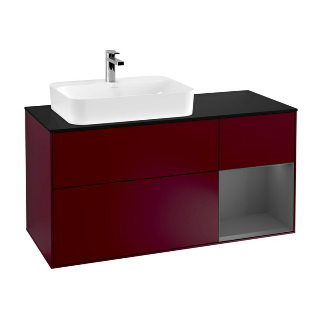 V&B Meuble sous lavabo Finion 120 cm, placage bois, tiroir anthracite, poignée métal