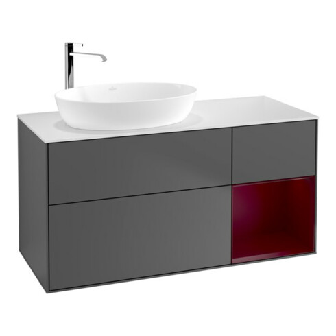 V&B Meuble sous lavabo Finion 120 cm, placage bois, tiroir avec laque, anthracite mat