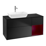 V&B Meuble sous lavabo Finion 120 cm, placage bois, tiroir avec laque, bleu avec laque