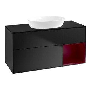 V&B Meuble sous lavabo Finion 120 cm, placage bois, tiroir avec laque bleue