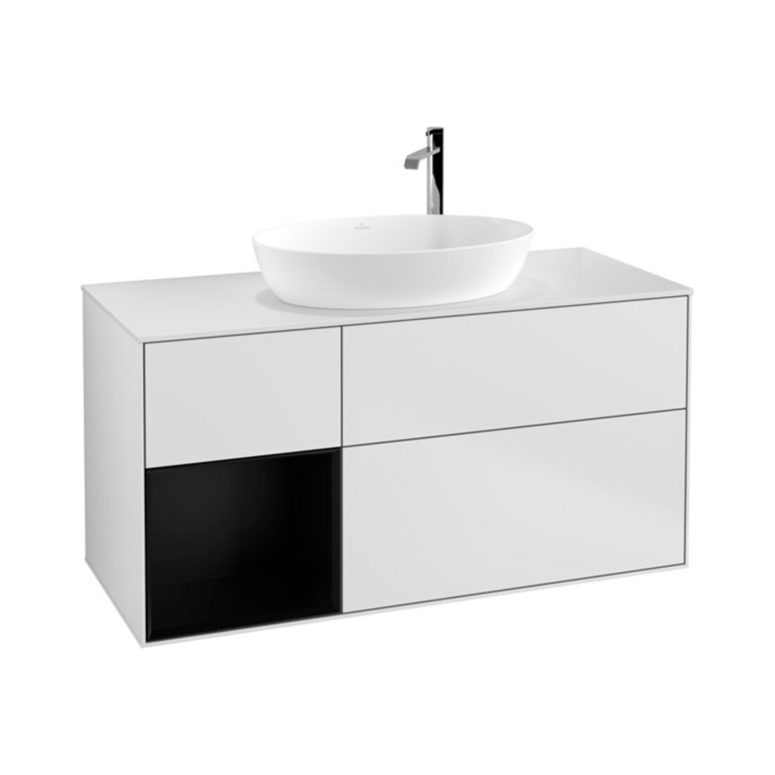 V&B Meuble sous lavabo Finion 120 cm, placage bois, tiroir blanc laqué