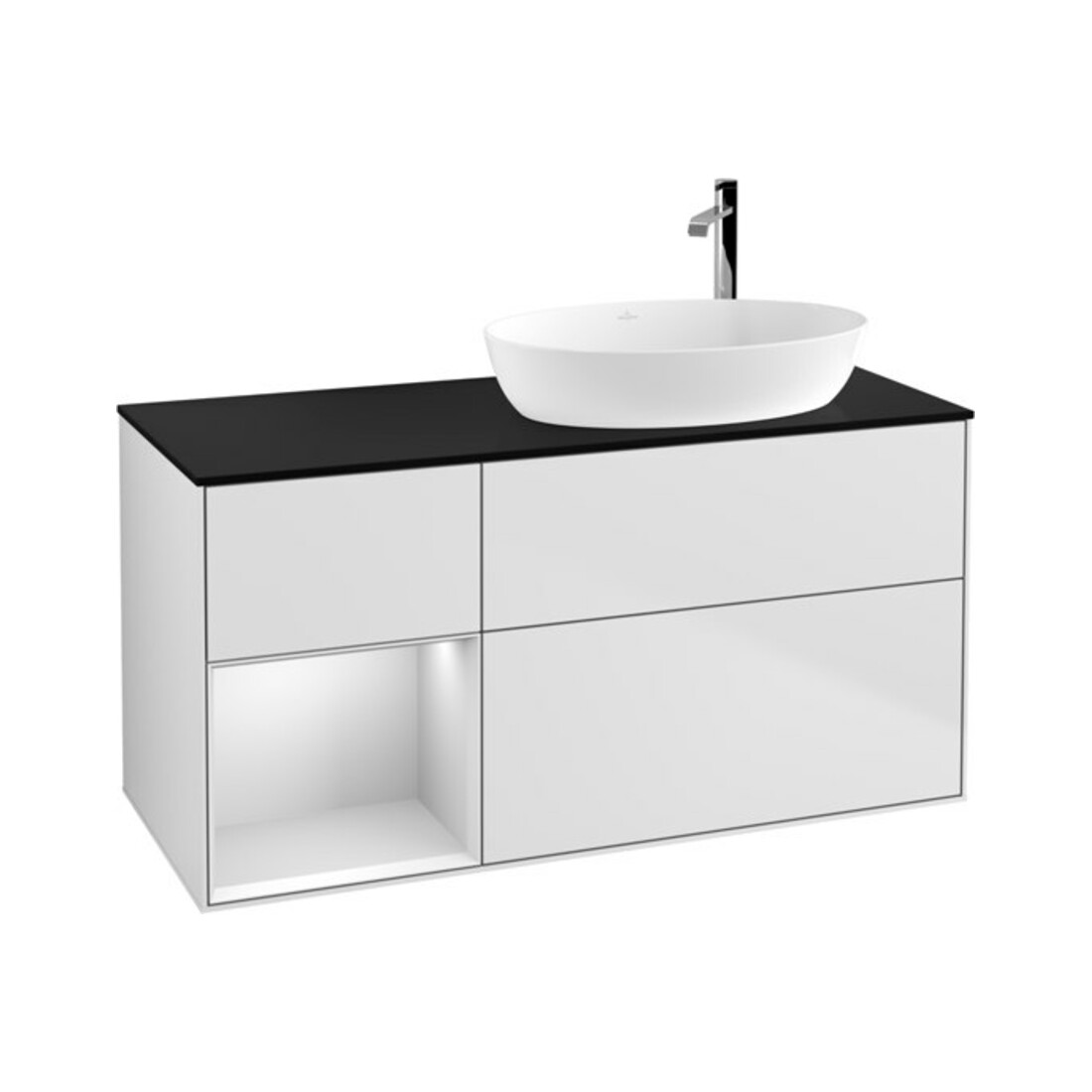 V&B Meuble sous lavabo Finion 120 cm, placage bois, tiroir blanc laqué