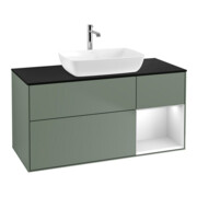 V&B Meuble sous lavabo Finion 120 cm, placage bois, tiroir blanc laqué, poignée métal laqué
