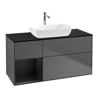 V&B Meuble sous lavabo Finion 120 cm, placage bois, tiroir blanc mat, anthracite mat