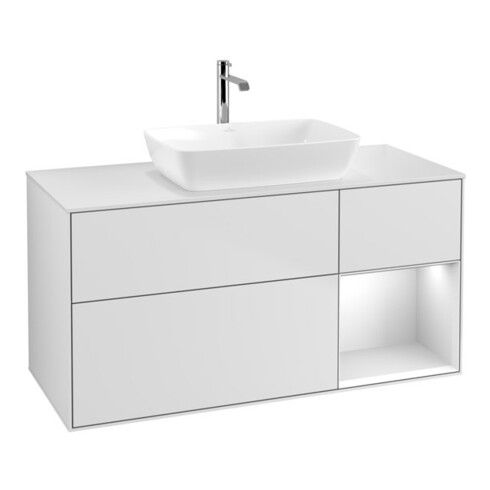 V&B Meuble sous lavabo Finion 120 cm, placage bois, tiroir blanc mat laqué