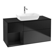 V&B Meuble sous lavabo Finion 120 cm, placage bois, tiroir bleu laqué