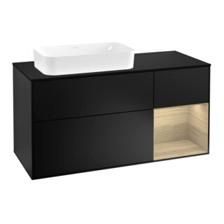 V&B Meuble sous lavabo Finion 120 cm, placage bois, tiroir, bleu mat laqué