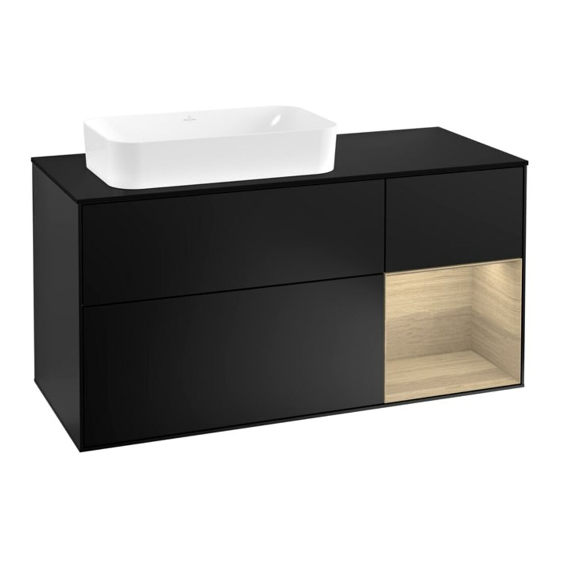 V&B Meuble sous lavabo Finion 120 cm, placage bois, tiroir, bleu mat laqué