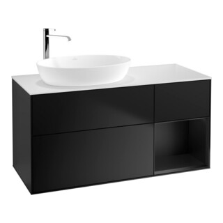 V&B Meuble sous lavabo Finion 120 cm, placage bois, tiroir bleu mat laqué