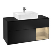 V&B Meuble sous lavabo Finion 120 cm, placage bois, tiroir, bleu mat laqué