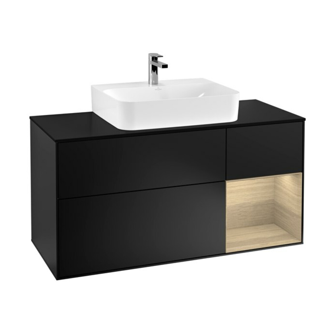 V&B Meuble sous lavabo Finion 120 cm, placage bois, tiroir, bleu mat laqué