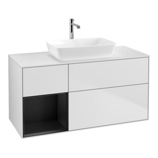 V&B Meuble sous lavabo Finion 120 cm, placage bois, tiroir bleu mat laqué, blanc mat laqué
