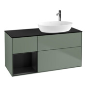 V&B Meuble sous lavabo Finion 120 cm, placage bois, tiroir bleu mat laqué, olivier mat laqué