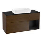 V&B Meuble sous lavabo Finion 120 cm, placage bois, tiroir bleu mat, noyer veinée